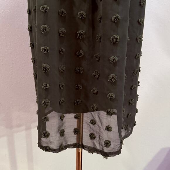 Olive Green SwissTextured Dot Midi Dress Women XL 3/4 Sleeve Flowy Fall Boho - Picture 4 of 8